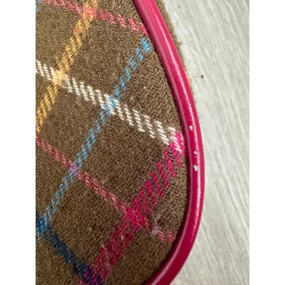 NESS Wool Rich Check Crossbody Bag Satchel Messenger Shoulder Pink Leather Trim - Picture 7 of 9